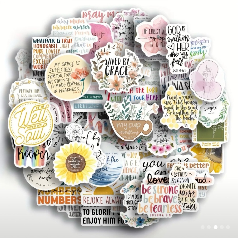 Set of 50 Inspirational Stickers Religious Words of Love Positive Messages